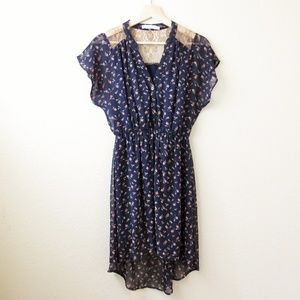 • Rose Pattern Flutter Sleeve Hi-Low Dress •